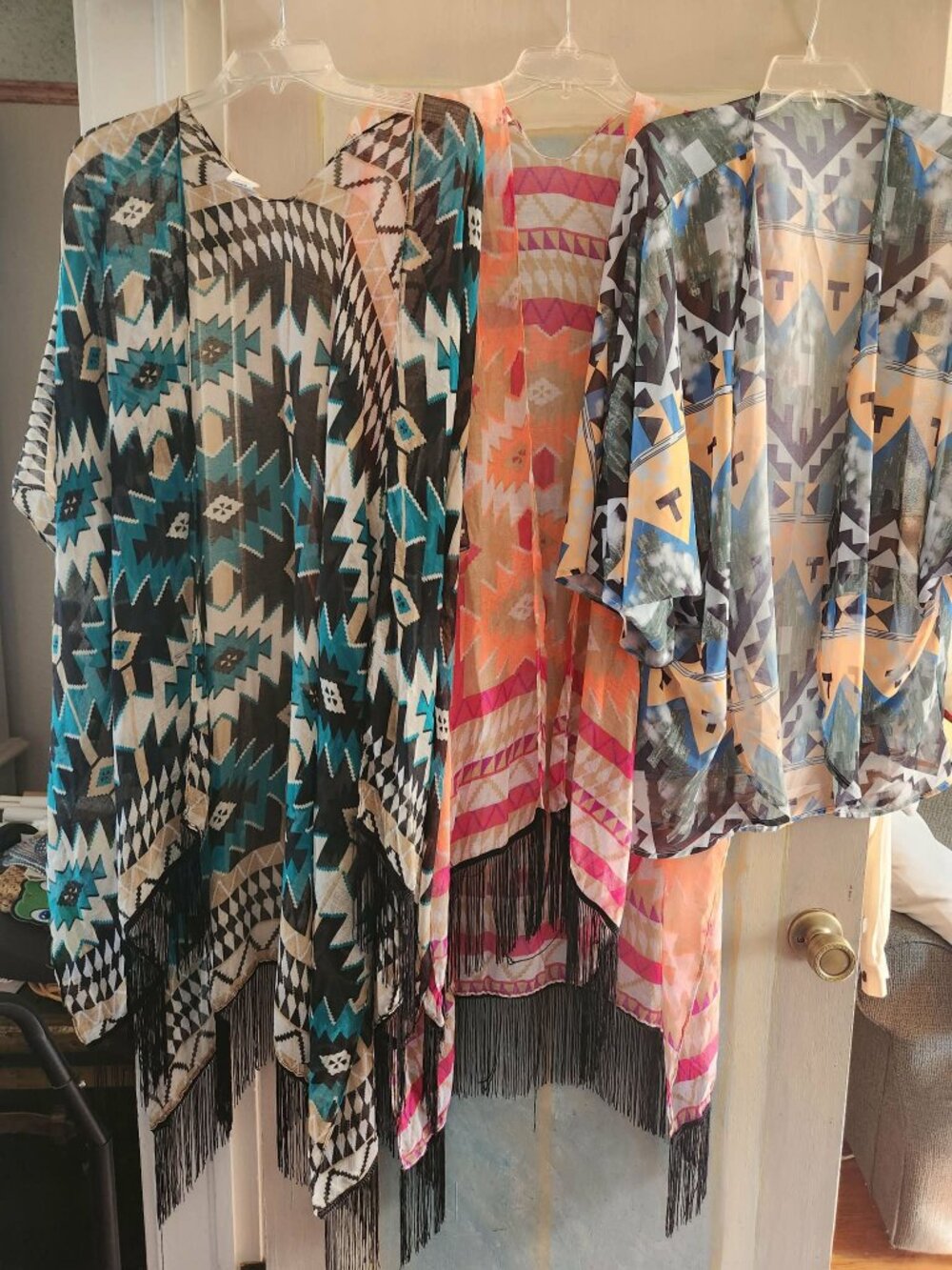 3 sheer Kimono kaftans geometric